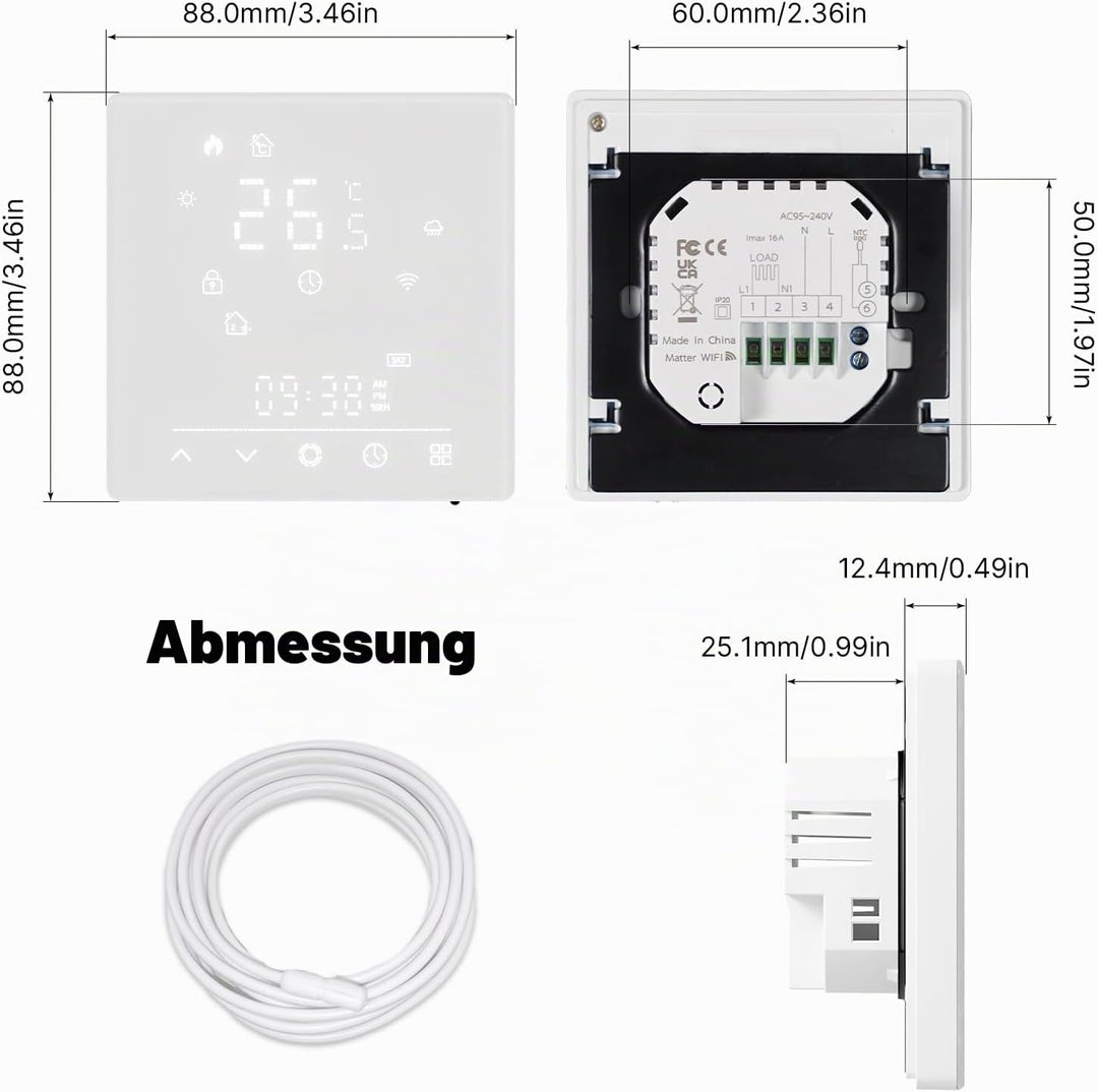 MOES Matter Smart Thermostat Fussbodenheizung Elektrisch, Raumthermostat Fussbodenheizung WLAN Progr