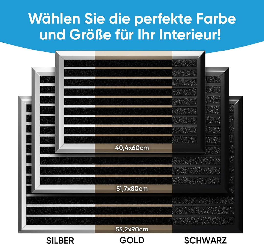 WEST &amp; EAST Fussmatte aussen mit goldenem Aluminiumrand 40 x 60 cm, Aluminium Fussmatten, Fussabtret