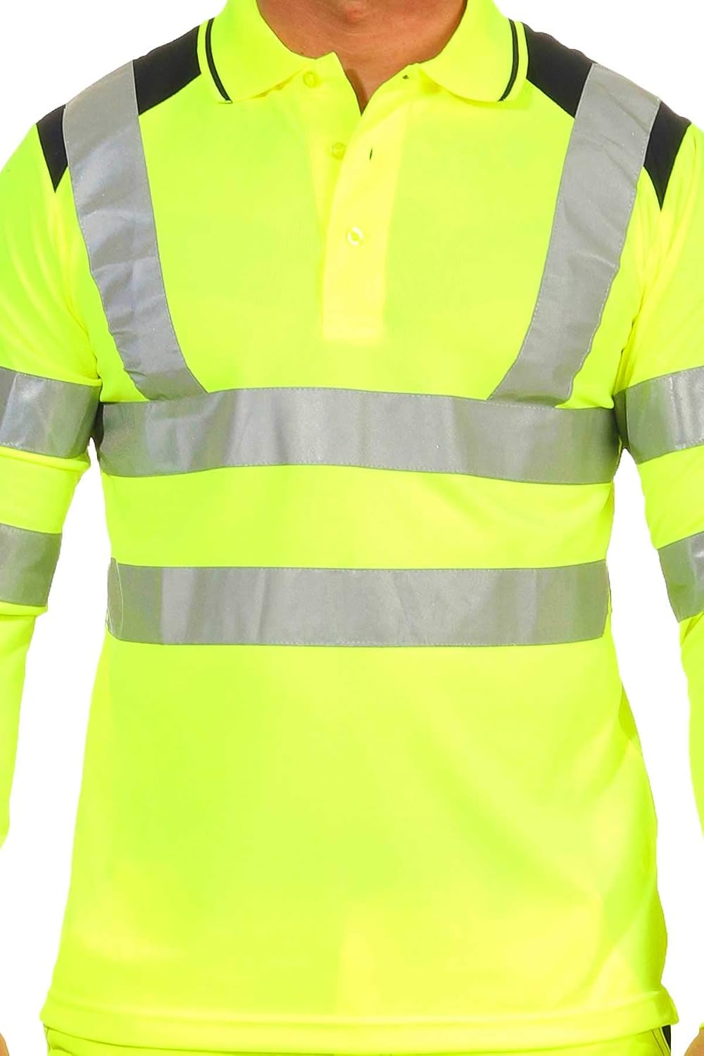 Herren Warnschutz Langarmshirt Poloshirt, Hohe Sichtbarkeit Reflexstreifen EN ISO 20471 Klasse 2, Ne