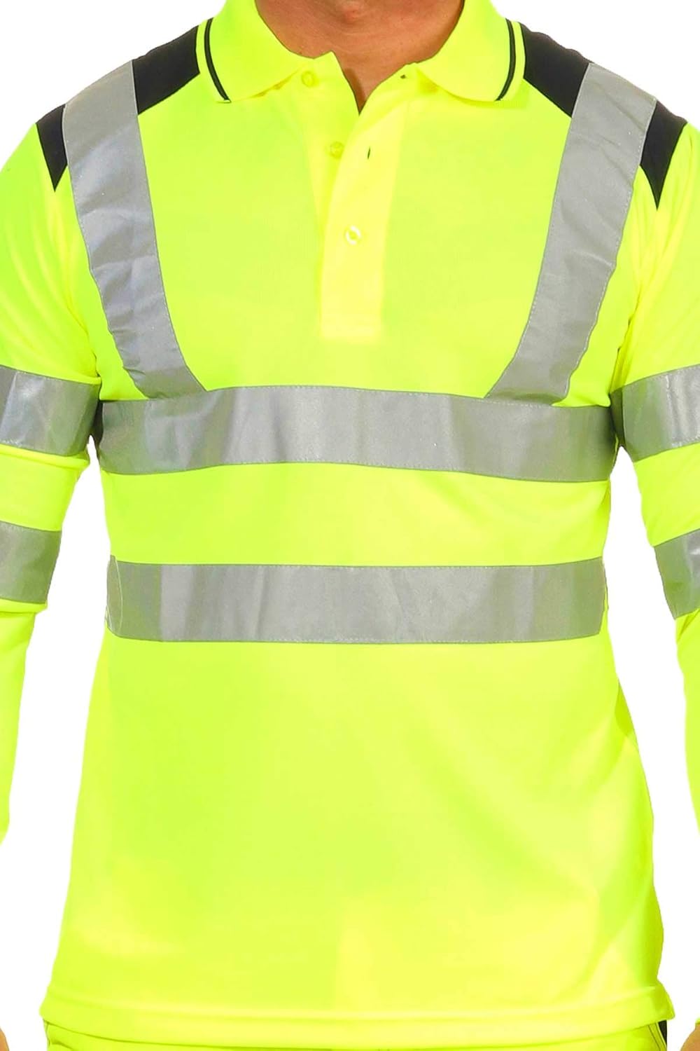 Herren Warnschutz Langarmshirt Poloshirt, Hohe Sichtbarkeit Reflexstreifen EN ISO 20471 Klasse 2 4XL