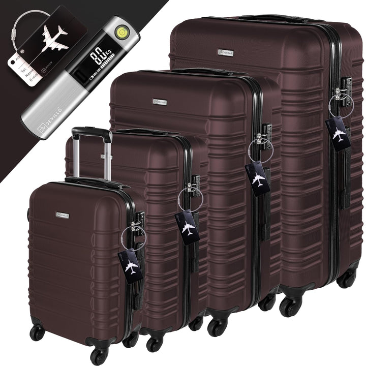 Devillo® Hartschalenkofferset Kofferset 4tlg. S-M-L-XL, Braun - Hard Shell Trolley Koffer Reisekoffe