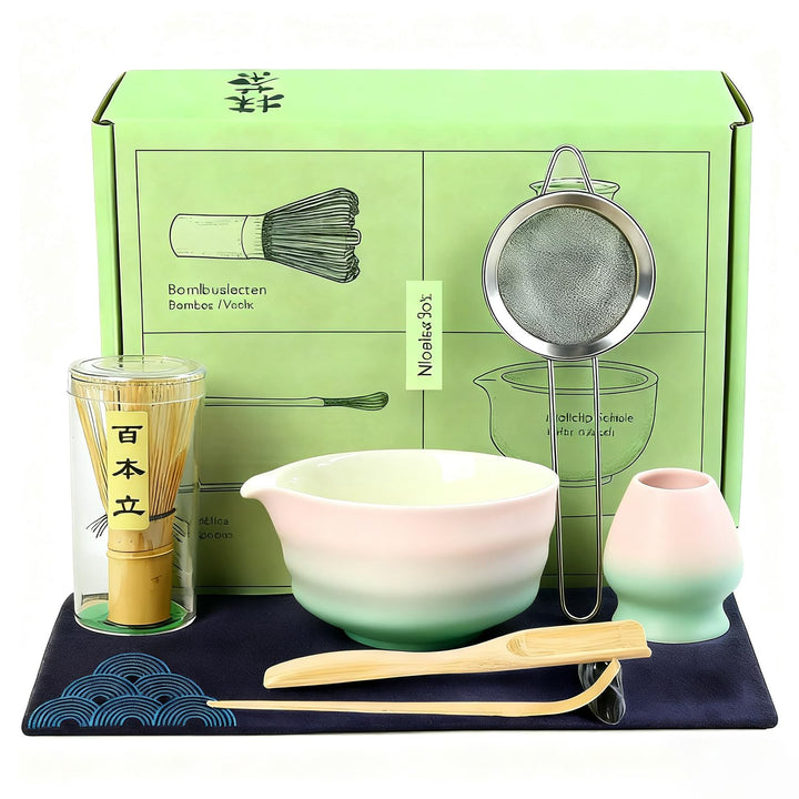 Matcha Set - 8 Stück Matcha Besen Tea Set, Matcha-Schale mit Ausgiesser, Bambus Matcha Whisk, Schauf