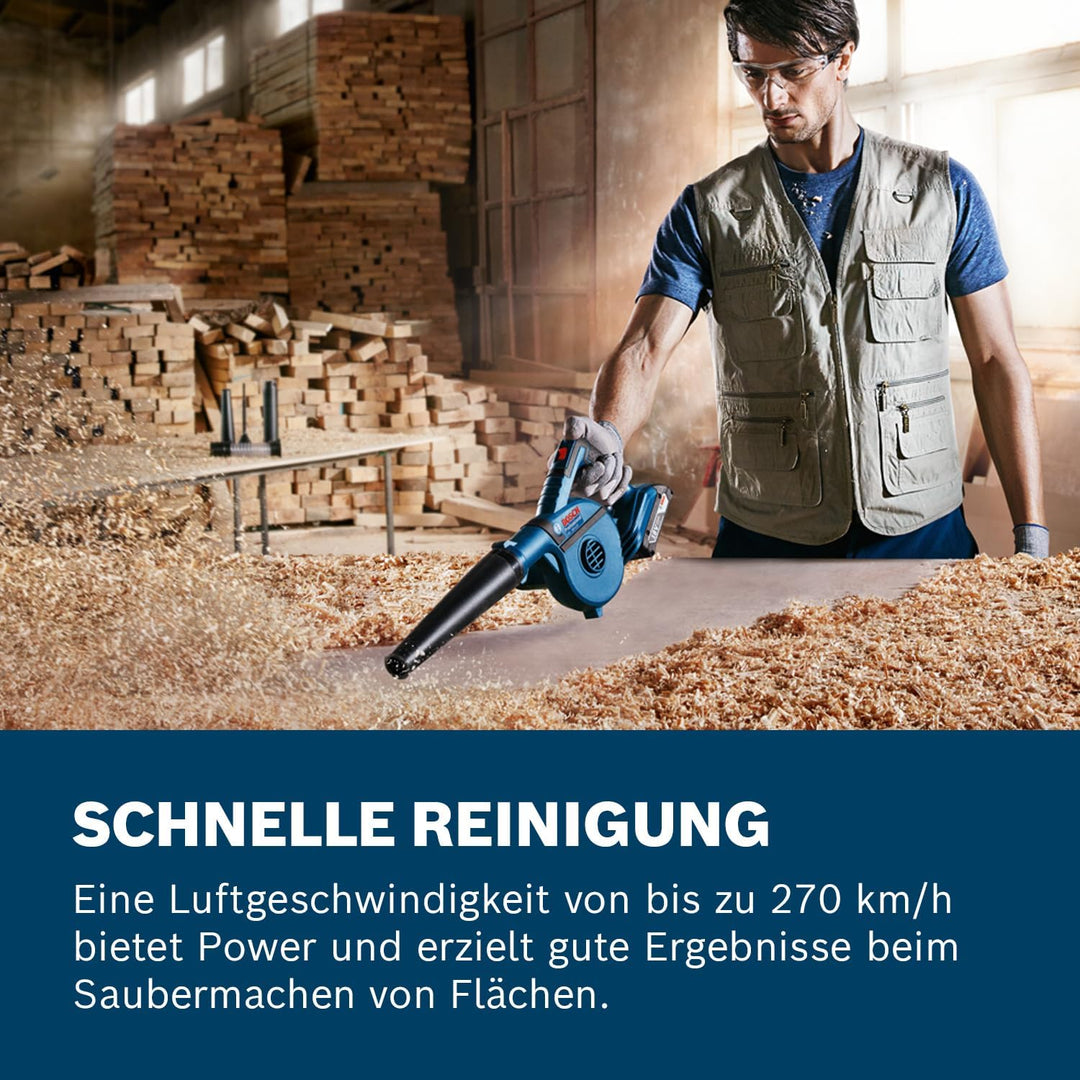 Bosch Professional 18V System Akku Gebläse GBL 18V-120 (bis zu 270 Km/h Luftstromgeschwindigkeit, oh