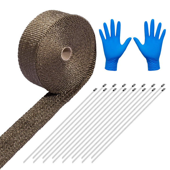 LIHAO Hitzeschutzband 15M Basaltfaser Auspuffband mit Kabelbinder für Fächerkrümmer Thermoband Krümm