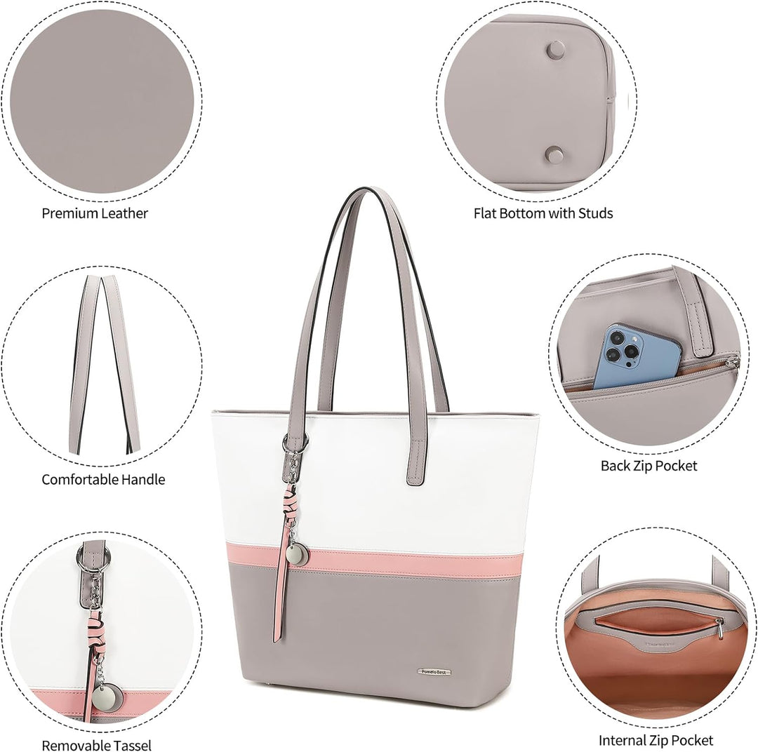 Pomelo Best Handtasche Damen Shopper Gross Damen Tasche für Büro Schule Einkauf Grau, Grau