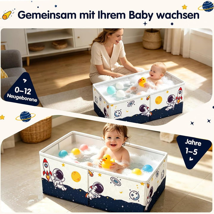 Faltbare Badewanne Kinder, Baby Badewanne mit Badewannensitz &amp; Badespielzeug, Rutschfest Stabil Zusa