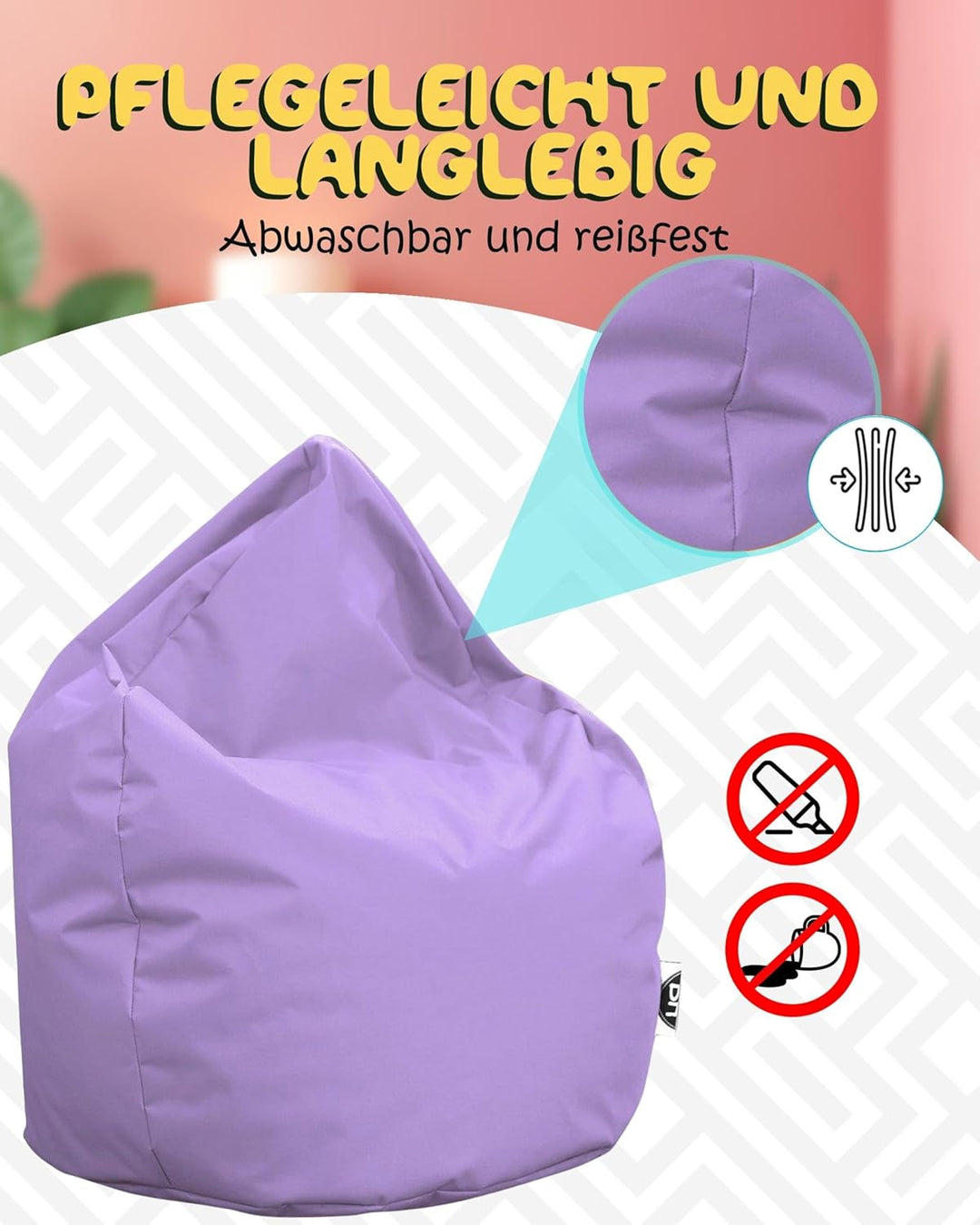 PATCH HOME Patchhome Sitzsack Tropfenform mit Reissverschluss Nachfüllbar - für In &amp; Outdoor - mit S