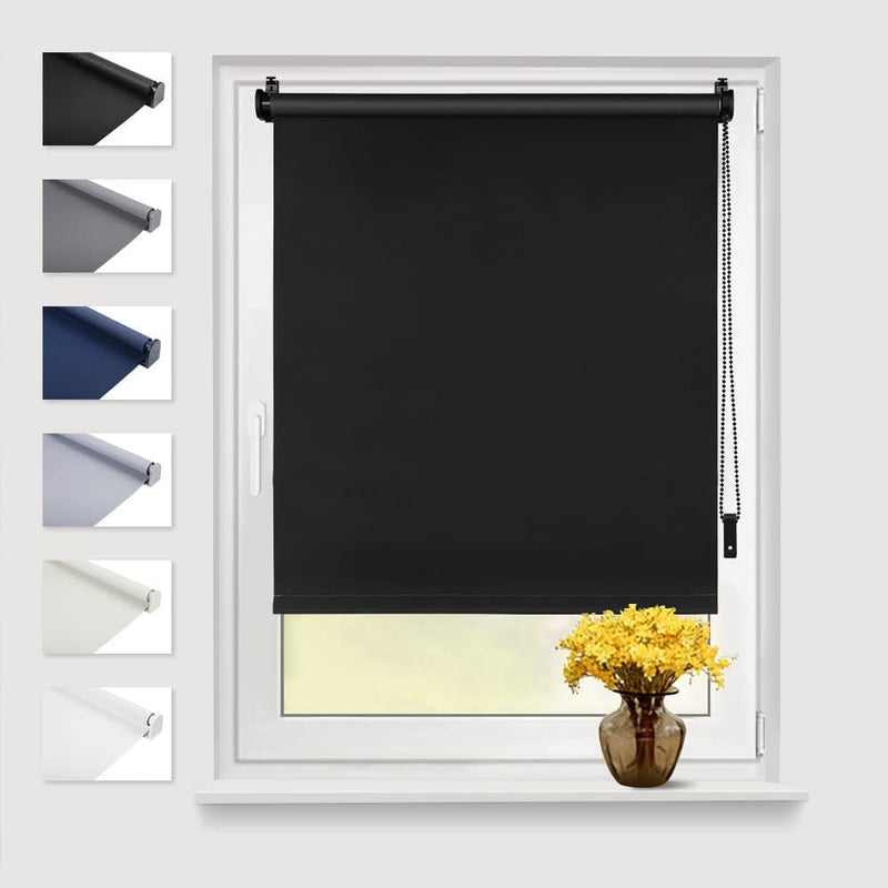 Eurohome Verdunkelungsrollo Thermo Rollo 100x130cm (Stoffbreite 96 cm) Schwarz Klemmfix ohne Bohren