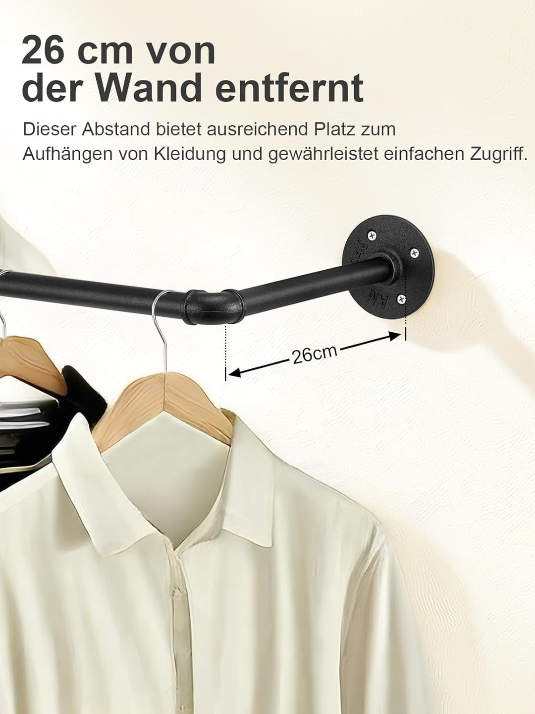 2-Pack Kleiderständer für die Wand 50cm Rohr Kleidergestell Industrieller Stil Wandhänger Abnehmbare