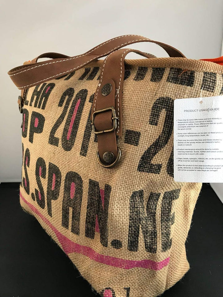 HOGACA coole Damen Handtasche Mod.3 18402 aus recycelten Kaffeesack Kaffeebohnensack-Leinen City Sho