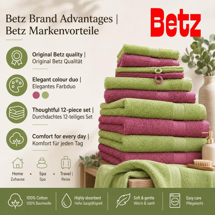 Betz 12-TLG. Handtuch Set Premium 100% Baumwolle 2 Duschtücher 4 Handtücher 2 Gästetücher 2 Seiftüch
