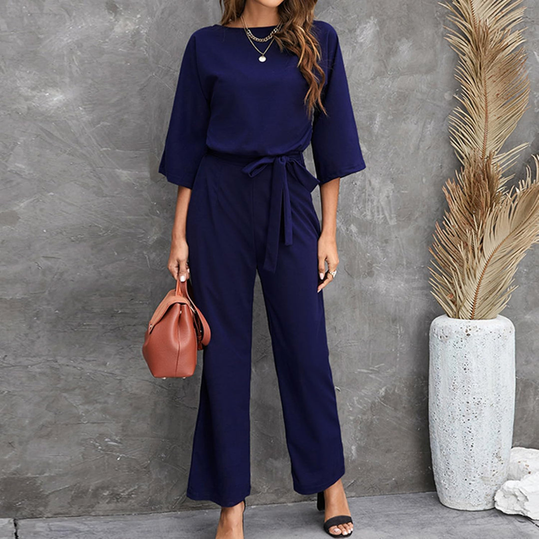 Bipily Damen Kurzarm Lang Jumpsuit Elegant Overall Jumpsuits O-Ausschnitt Playsuit Romper Hosenanzug