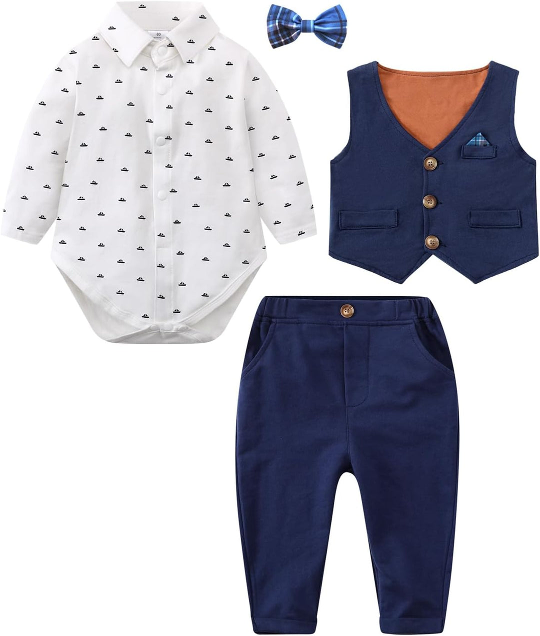 mintgreen Baby Anzug Junge, 3 Stück Formelles Outfit Taufanzug Gentleman Smoking Shirt & Weste + Hos