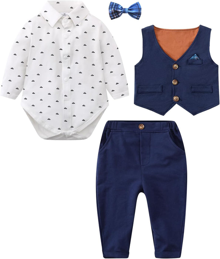 mintgreen Baby Anzug Junge, 3 Stück Formelles Outfit Taufanzug Gentleman Smoking Shirt & Weste + Hos
