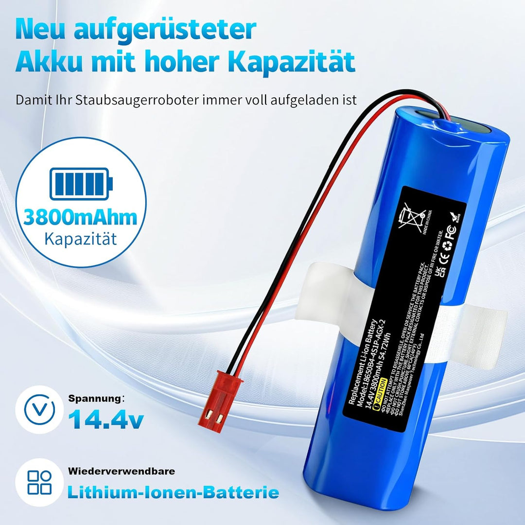 3800mAh Li-ion Akku, Ersatzakku für iLife Zaco V5s Pro,V5x,V4,V3s Pro,V8s,V50,V80,V85 Home Cleaner H