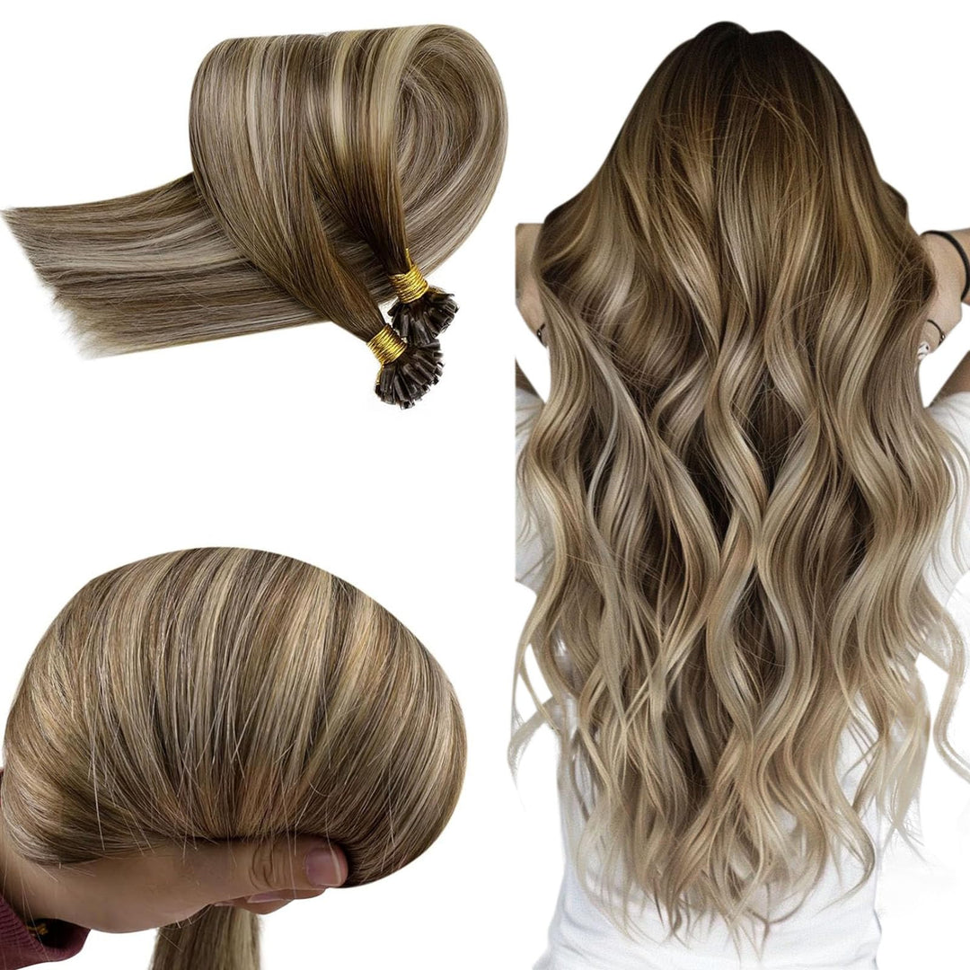 RUNATURE Bonding Extensions Echthaar Balayage Braun zu Blond 30cm 40g 50strähne Keratin Haarverlänge