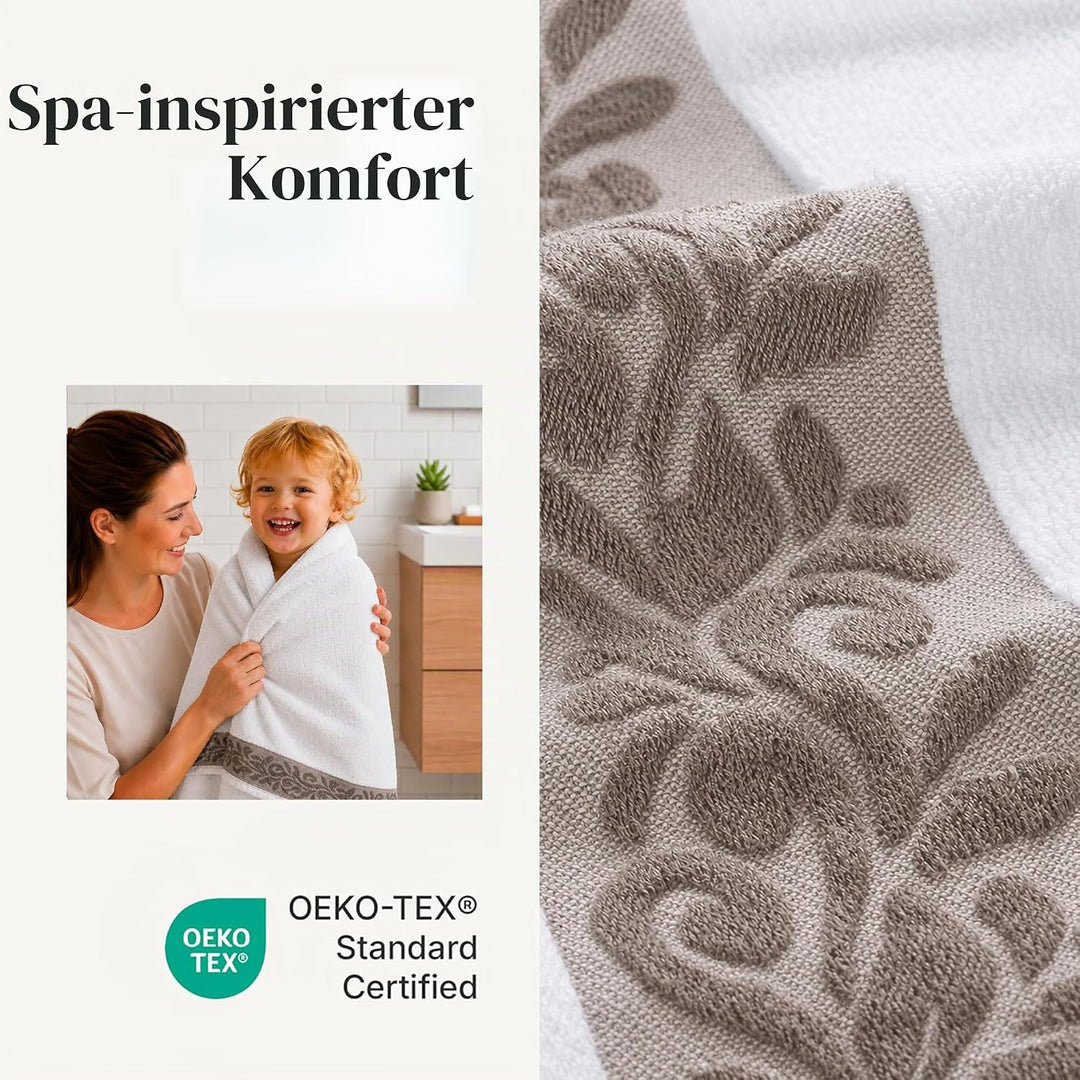 Modern Threads 600 g/m² Handtuch-Set mit Filgree Jacquard Bordüre Taupe Standard Taupe, Standard Tau