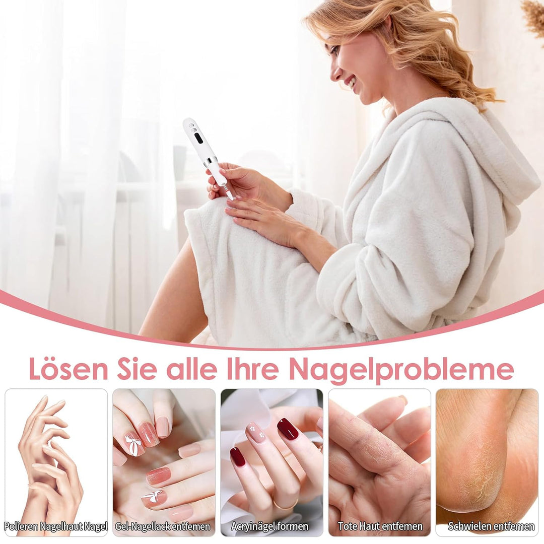 Kabellos Tragbar Nagelfräser 12 in 1 Profi Maniküre Pediküreset, Elektrische Nagelfeile 18000 u/Min