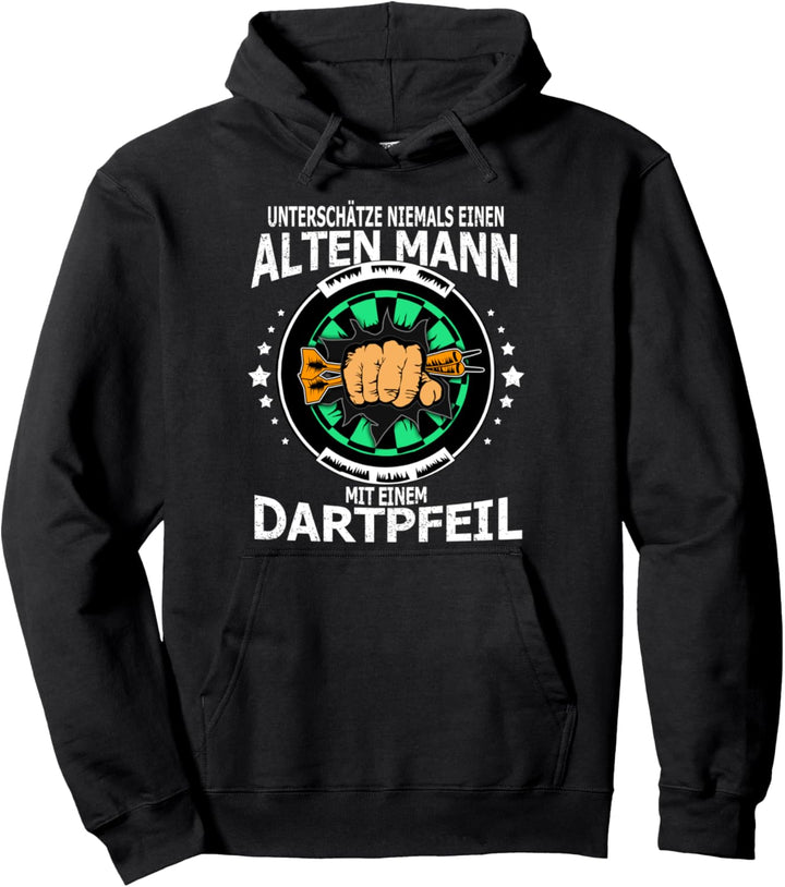 Unterschätze Niemals Einen Alten Mann Mit Einem Dartpfeil Pullover Hoodie