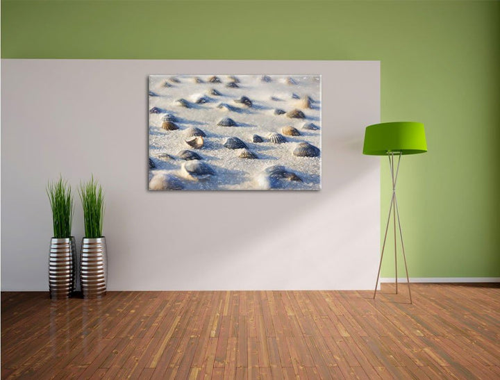 Pixxprint Muscheln im Sand als Leinwandbild/Grösse: 100x70 cm/Wandbild/Kunstdruck/fertig bespannt, 1