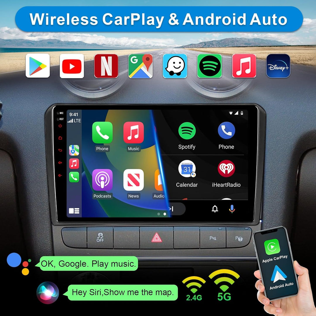 Android Autoradio mit Navi Bildschirm Wireless Carplay Android Auto für Audi A3 S3 RS3 2003-2012, 9