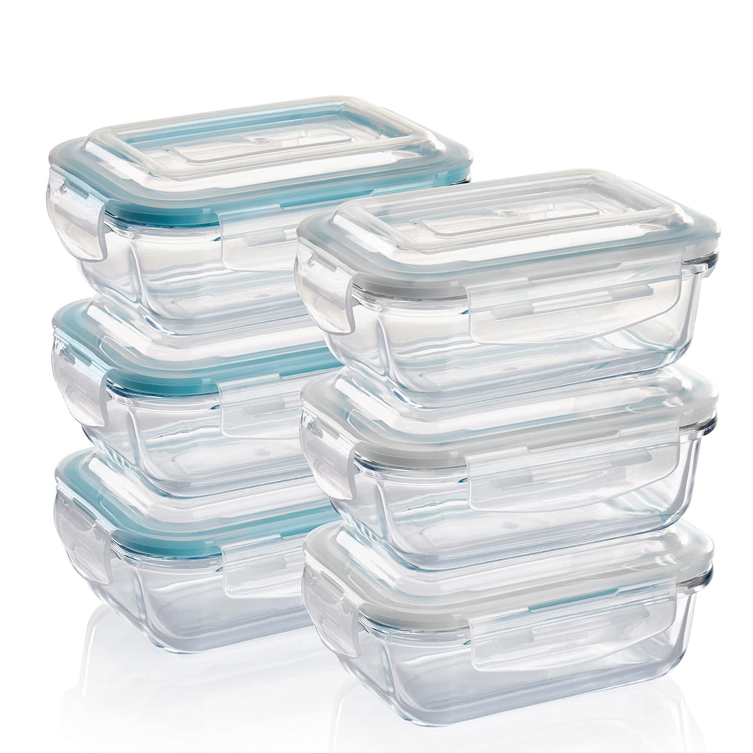 Grizzly Glas Frischhaltedosen, Set 6x 370 ml, luftdicht, rechteckig, Click-Verschluss, vielseitige V