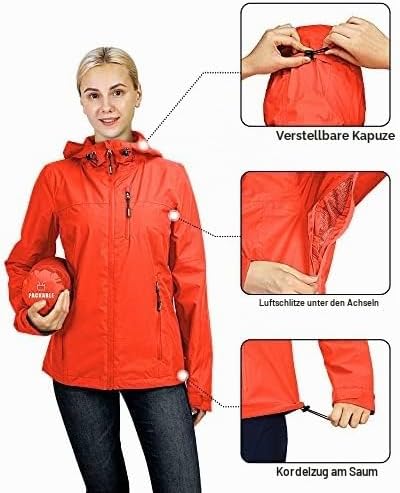 Outdoor Ventures Damen Regenjacke 10000MM Wasserdicht Leichte Gefüttert Packbar Sportjacke Funktions