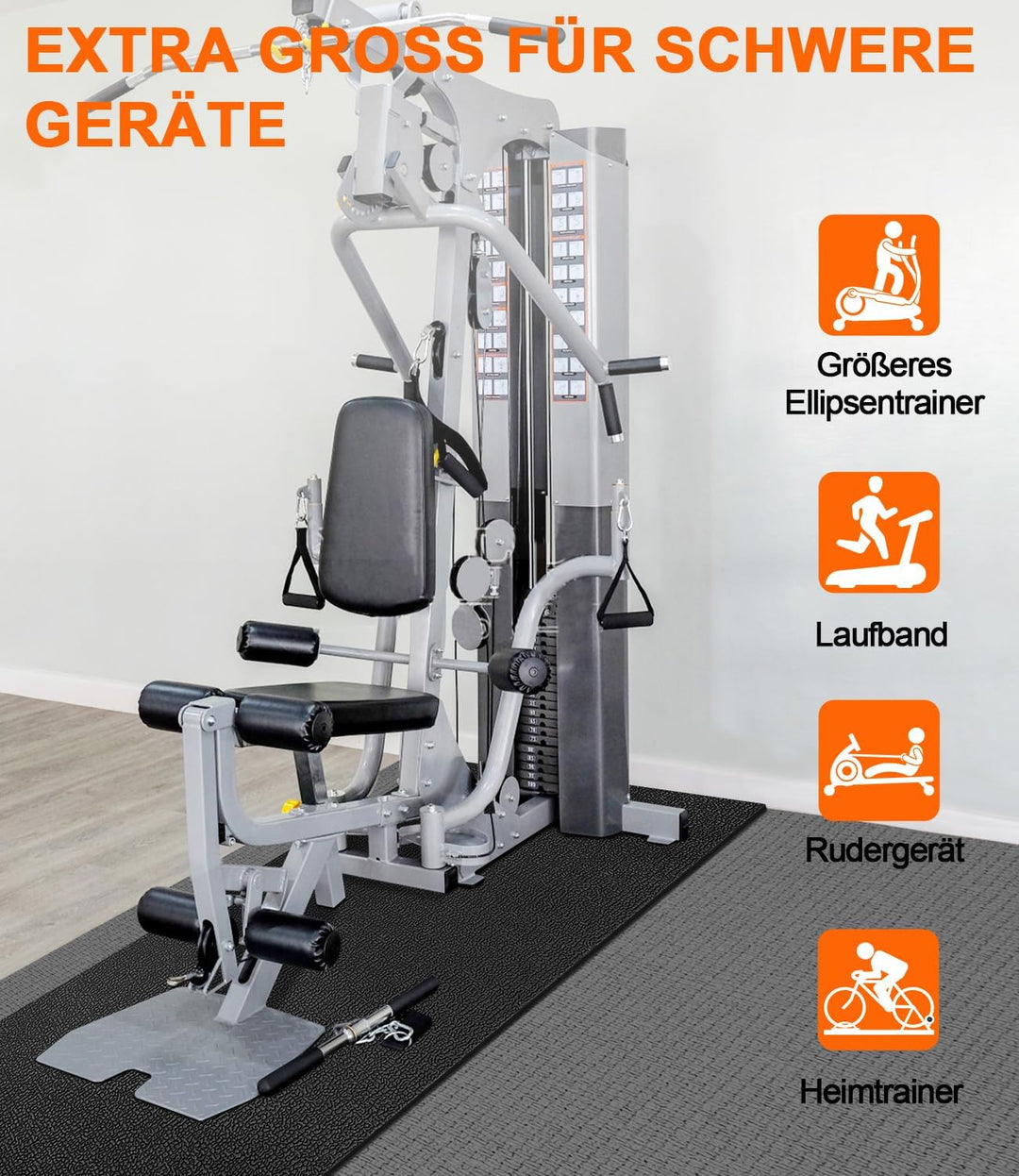 Bodenschutzmatte Fitness 244 x 91cm x 6 mm Dicke, Laufband Rutschfest Schalldämmend Sportmatte boden