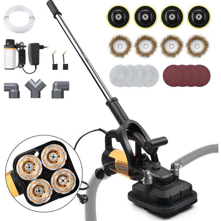 3800W Betonschleifer Betonfräse mit Langer Handgriff & Leistungsstarkem Motor | 4 x Schleiftopf | Ø1