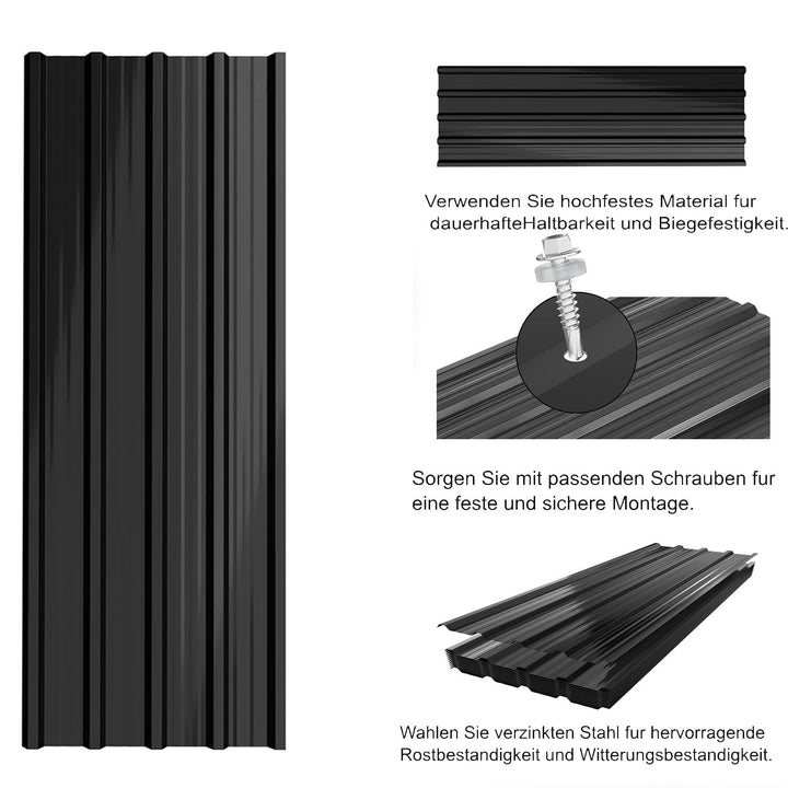 Trapezbleche 24 Stück Wellblechplatten für dach, 115 x 45 cm, 12.42m², Geeignet für Carportdächer un