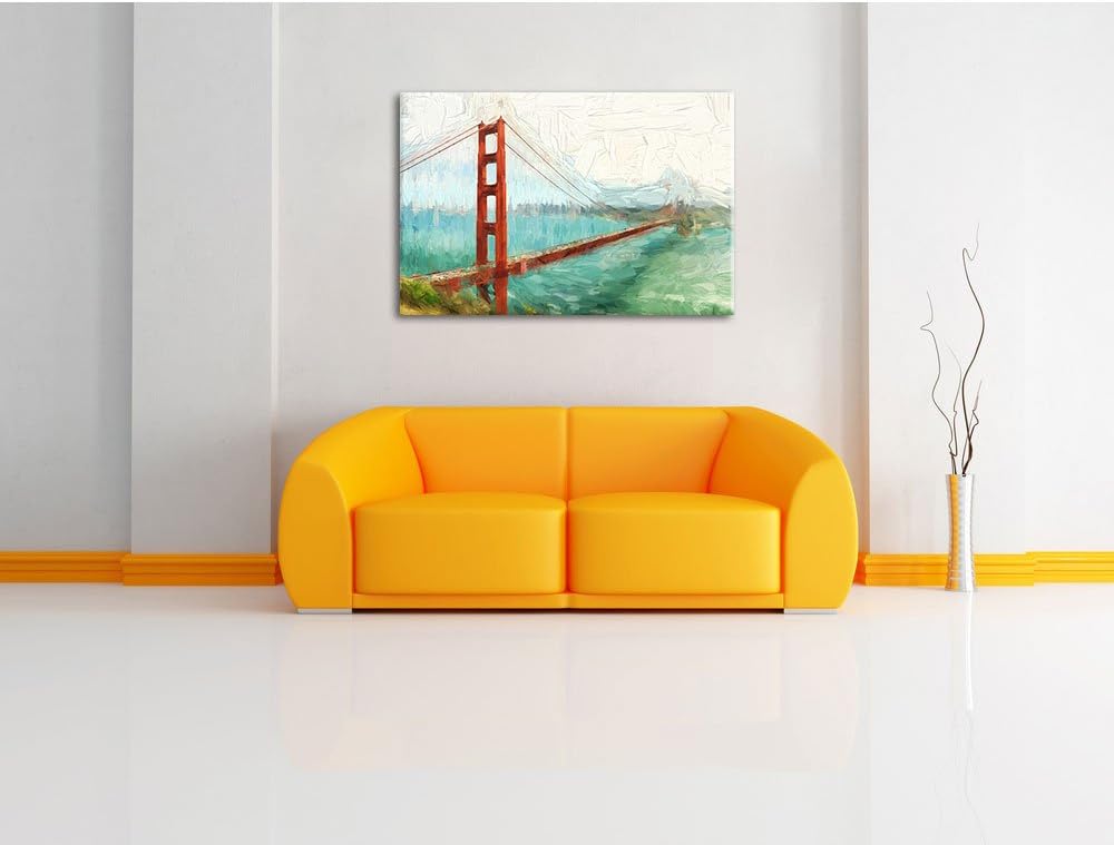 Pixxprint Golden Gate Bridge in San Francisco Kunst Pinsel Effekt, Format: 100x70 auf Leinwand, XXL