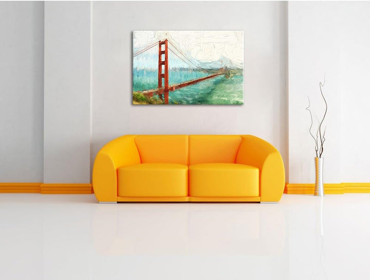 Pixxprint Golden Gate Bridge in San Francisco Kunst Pinsel Effekt, Format: 100x70 auf Leinwand, XXL