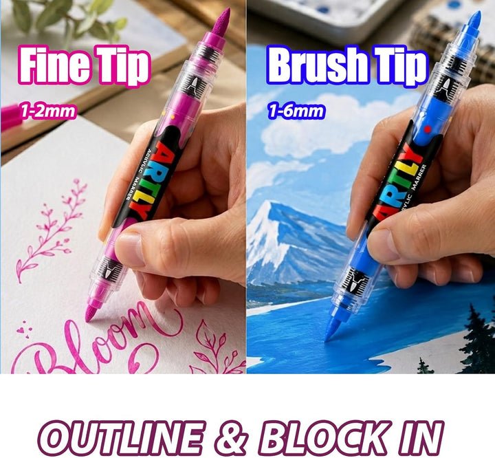 Acrylstifte, 80 Farben, Wasserfest & Schnelltrocknend, 1–6 mm Dual Tip (Feinspitze & Pinselspitze),