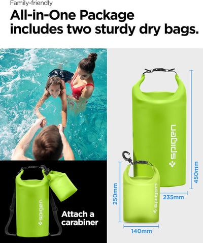 Spigen Aqua Shield wasserdichte Tasche Set [20L+2L] Dry Bag wasserfester Rucksack Beutel für Strand