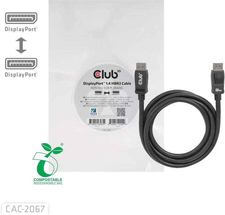 Club3D DisplayPort-Kabel 1.4 HBR3 32,4Gb/s 1m 8K60Hz St/St CAC-2067, CAC-2067