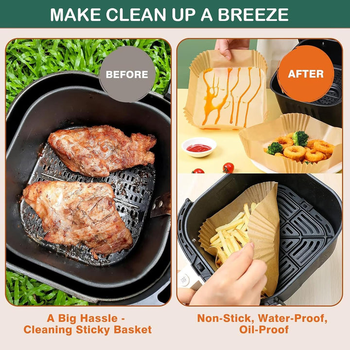 Backpapier für Heissluftfritteuse 8-10L, 100 Stück BPA-frei Verdicktes 23-27cm Airfryer Baking Paper