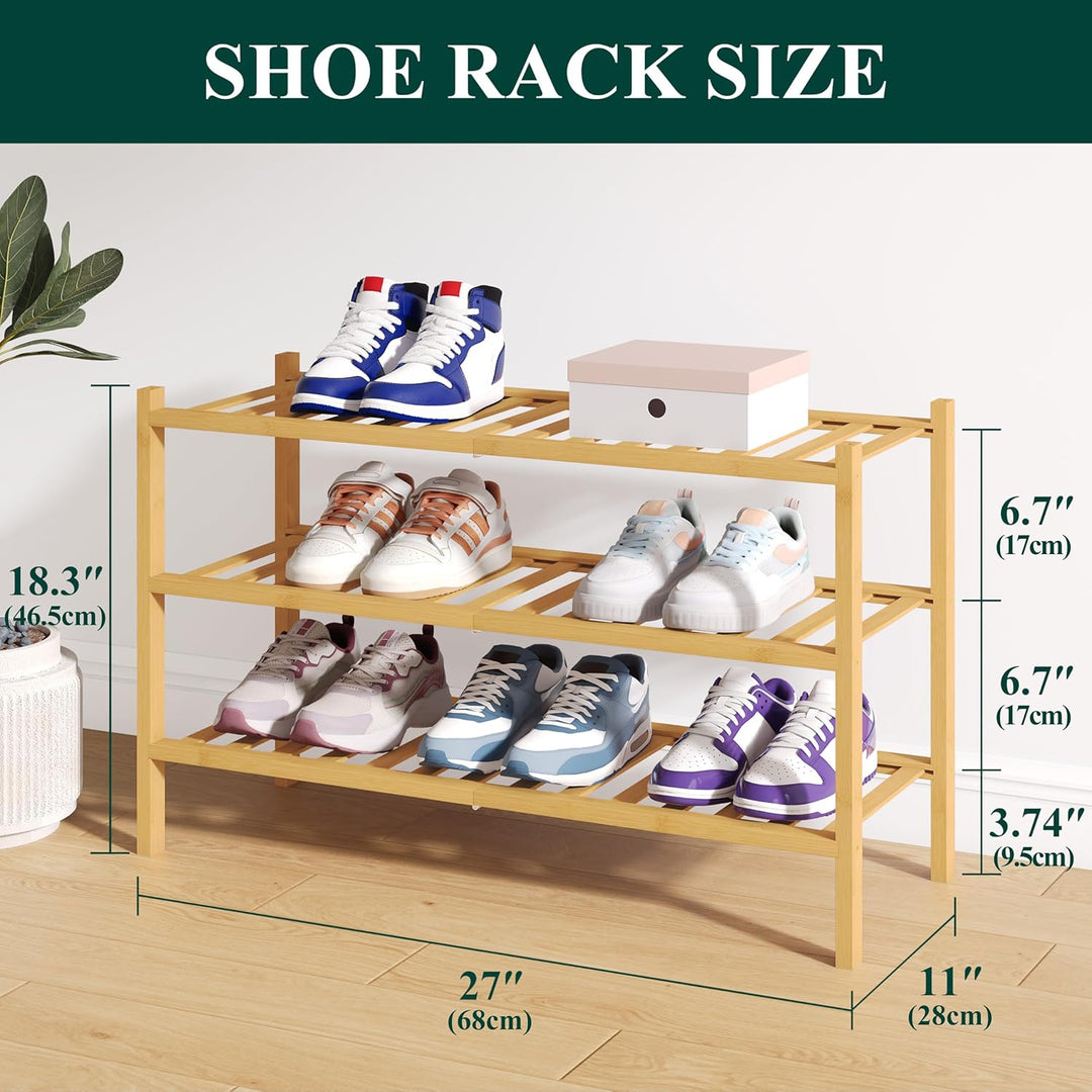 smiry Schuhregal aus Bambus, Schuhregal Platzsparend mit 3 Ebenen, Erweiterbar Stapelbar Shoe Rack,