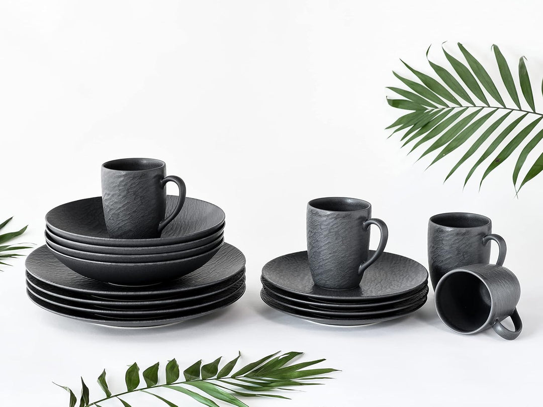 CreaTable, 20539, Serie Schiefer Black, Geschirrset, Kombiservice 16 teilig, Kombiservice
