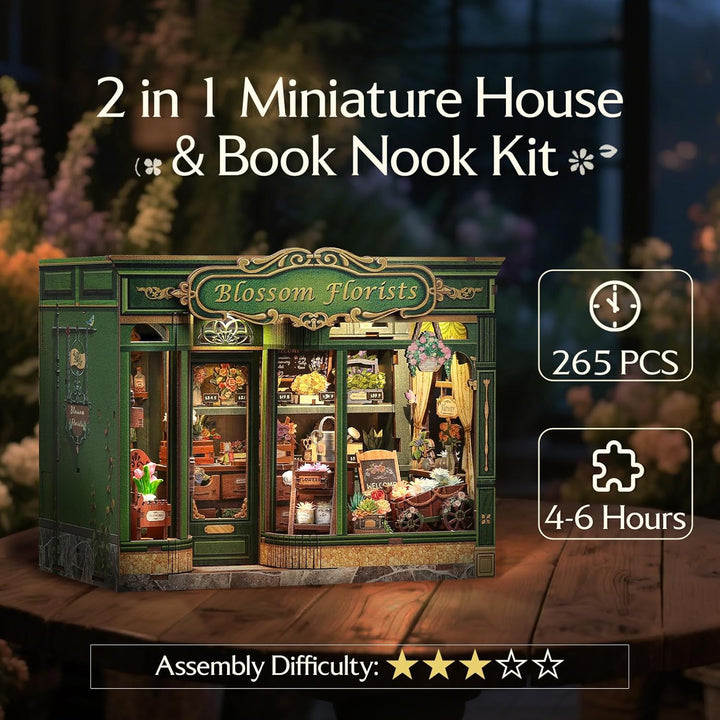 CUTEBEE Book Nook Kit – DIY Puppenhaus Miniatur Haus Buchstütze | Handmade Deko für Bücherregal | Kr