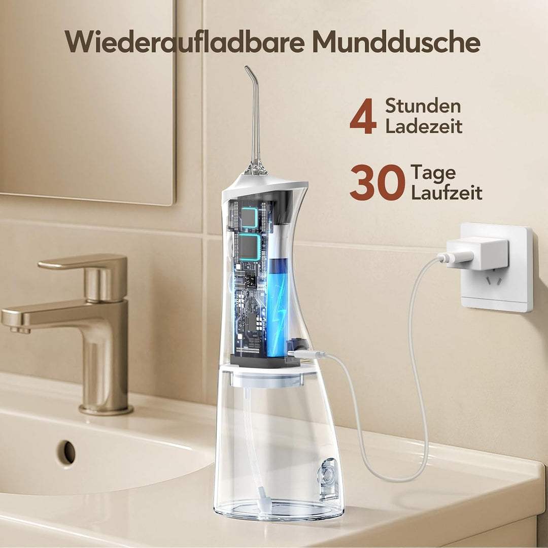 Glracd Munddusche Testsieger Elektrischer,Water Flosser Kabellos Weiss | 350ml Wassertank ,4 Modi Mi
