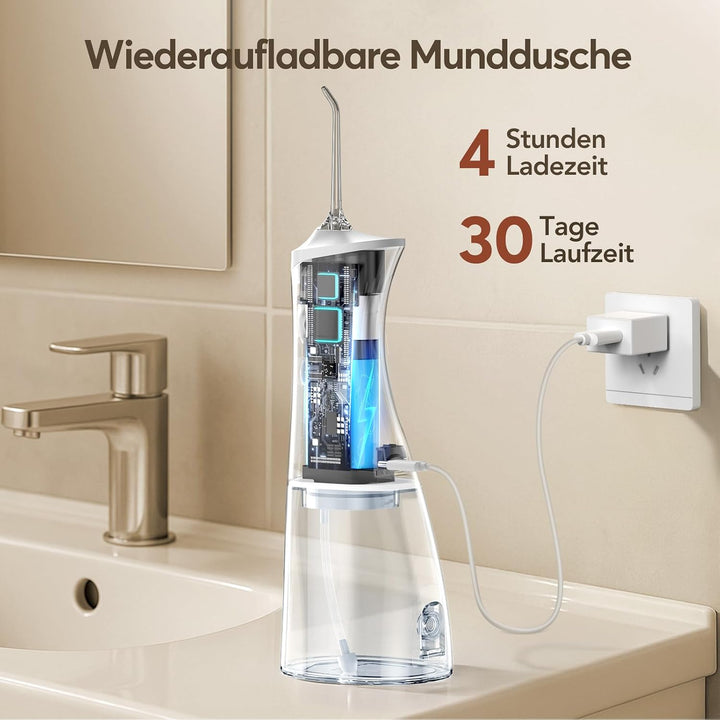 Glracd Munddusche Testsieger Elektrischer,Water Flosser Kabellos Weiss | 350ml Wassertank ,4 Modi Mi