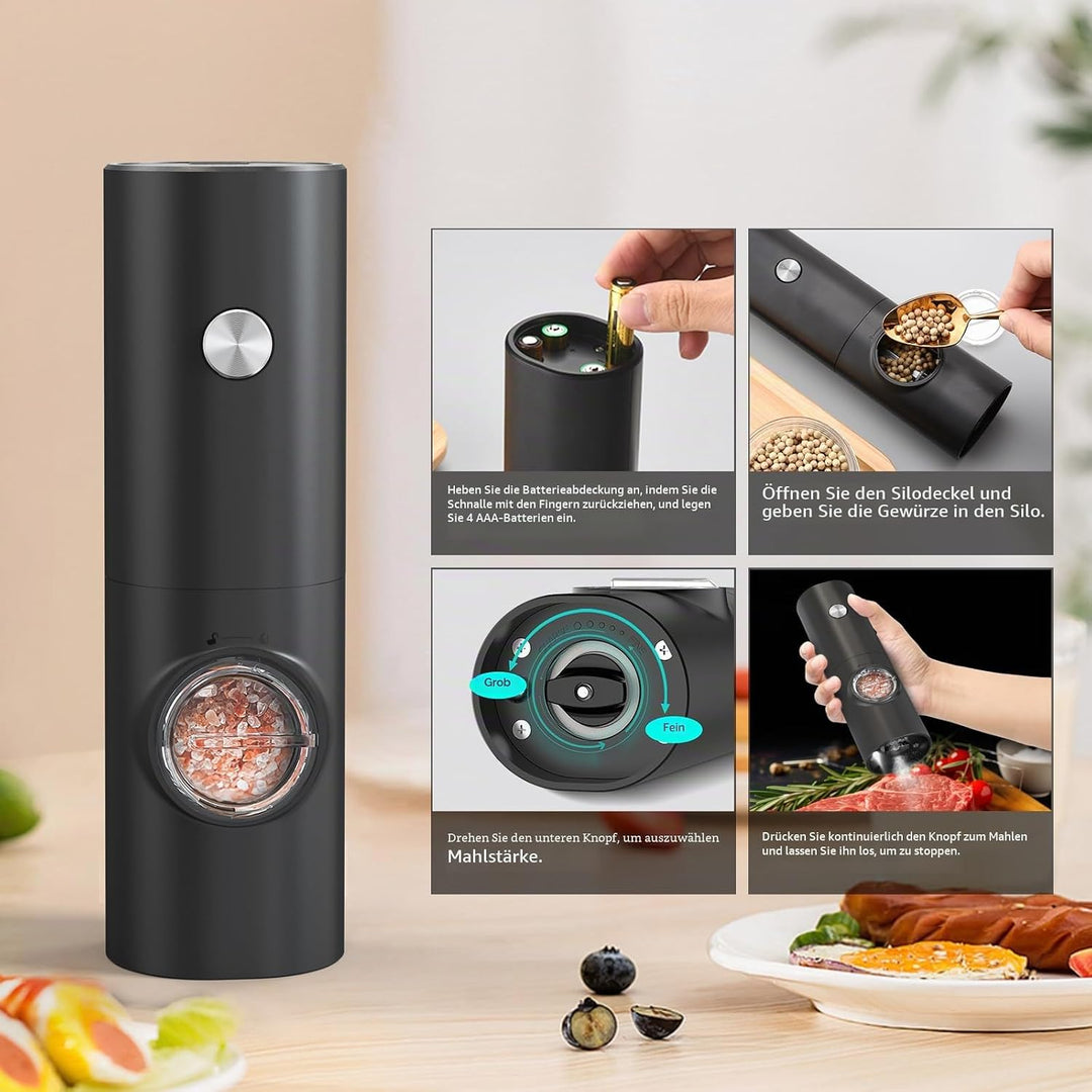 CIRCLE JOY Salz und Pfeffermühlen Elektrische 2er Set Batteriebetriebenen Gewürzmühle mit Basis, Wei