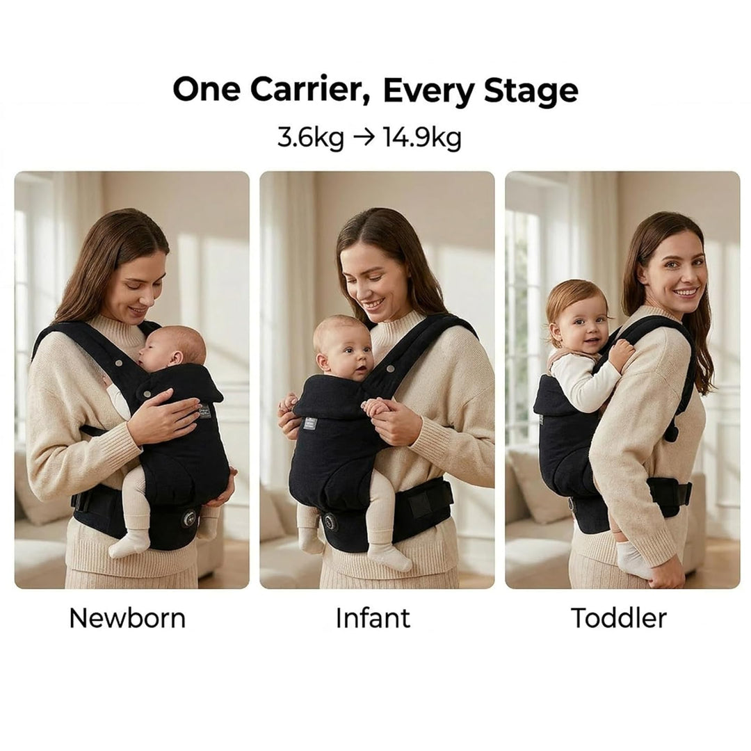 Bebamour Babytrage für 3,6–14,9 kg, ergonomisch, komfortabel, Baumwolle, für vorne und hinten, beige