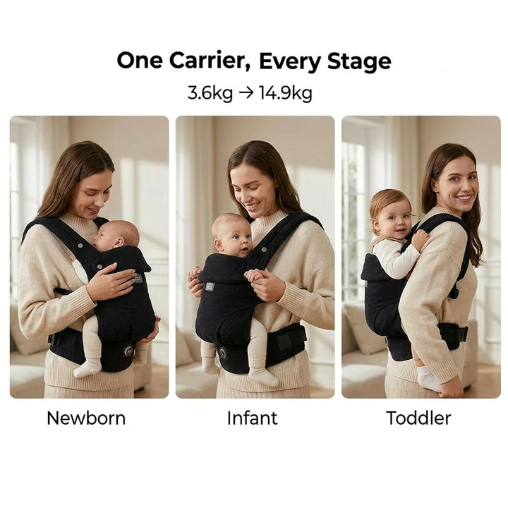 Bebamour Babytrage für 3,6–14,9 kg, ergonomisch, komfortabel, Baumwolle, für vorne und hinten, beige