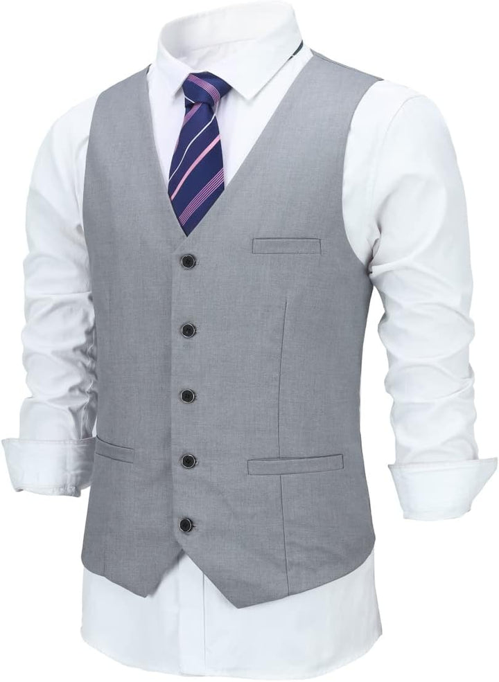 Allthemen Herren Weste V Ausschnitt Einreiher Gilet Slim Fit Business Anzugweste Western S Hellgrau,
