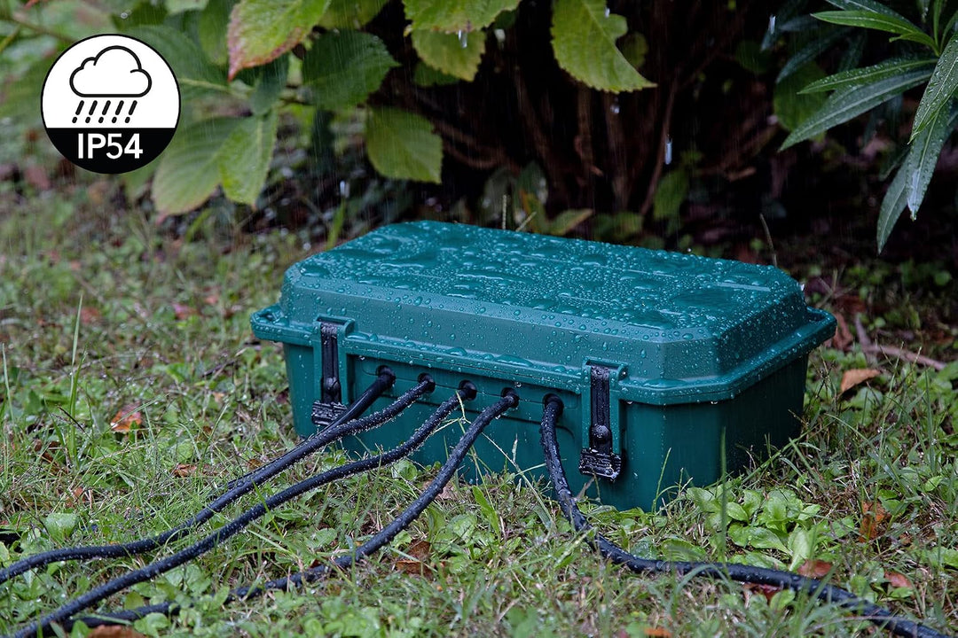 Electraline 300182 Wetterfeste Schutzbox für den Aussenbereich, IP54, mit Steckdosenleiste, 4-fach,