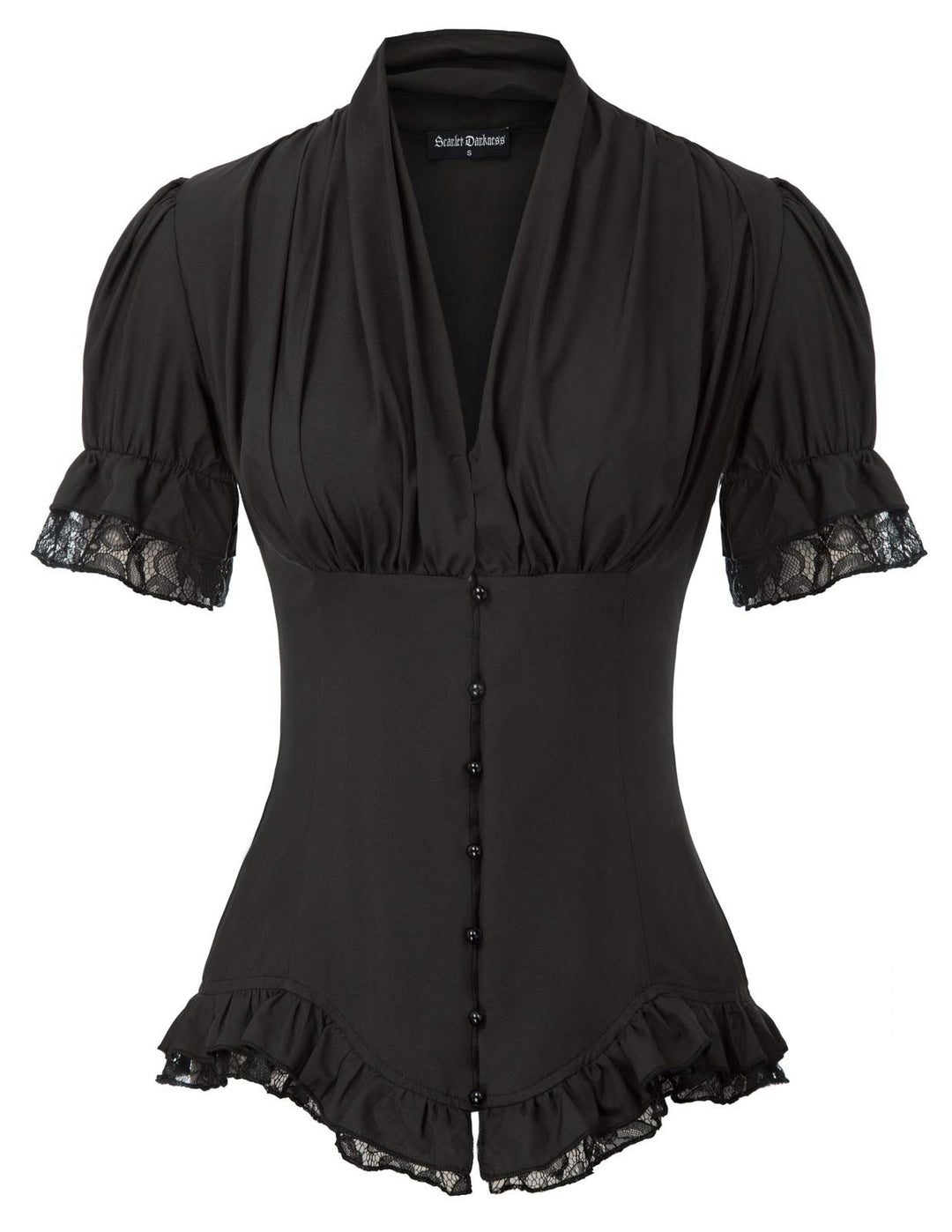 SCARLET DARKNESS Damen Rüschenbluse Mittelalter Spitzen Shirt Gothic Bluse für Party Oberteil Schwar