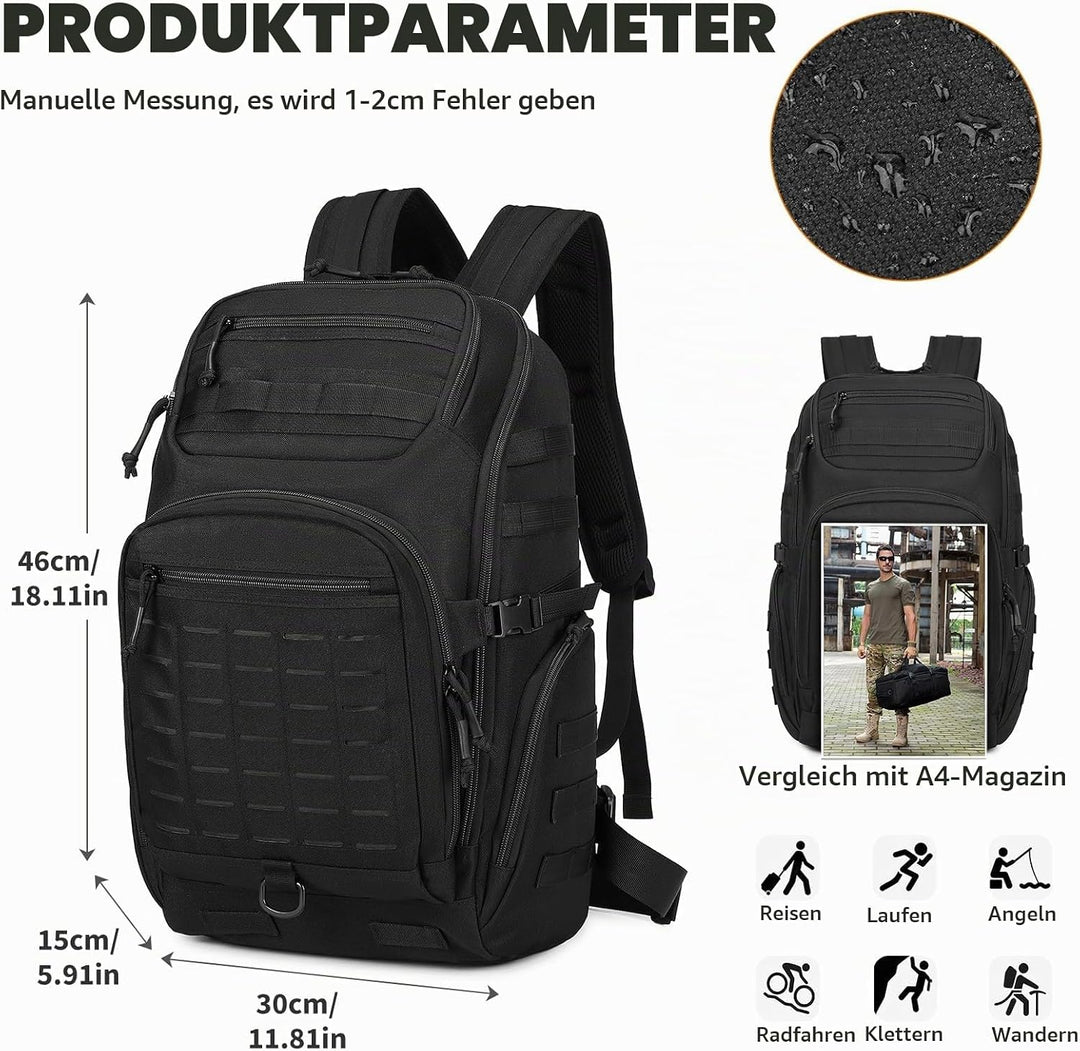 VINBAGGE Rucksack Taktischer 40L Herren Wanderrucksack Trekkingrucksack Angelrucksack Molle Schulter