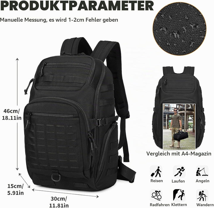 VINBAGGE Rucksack Taktischer 40L Herren Wanderrucksack Trekkingrucksack Angelrucksack Molle Schulter