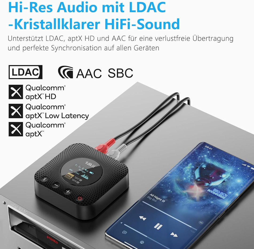 1Mii Bluetooth Receiver for Old Stereo System Schwarz, Schwarz